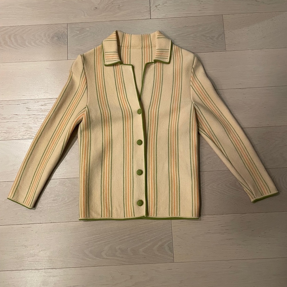 Unique vintage stripe knit jacket with green buttons